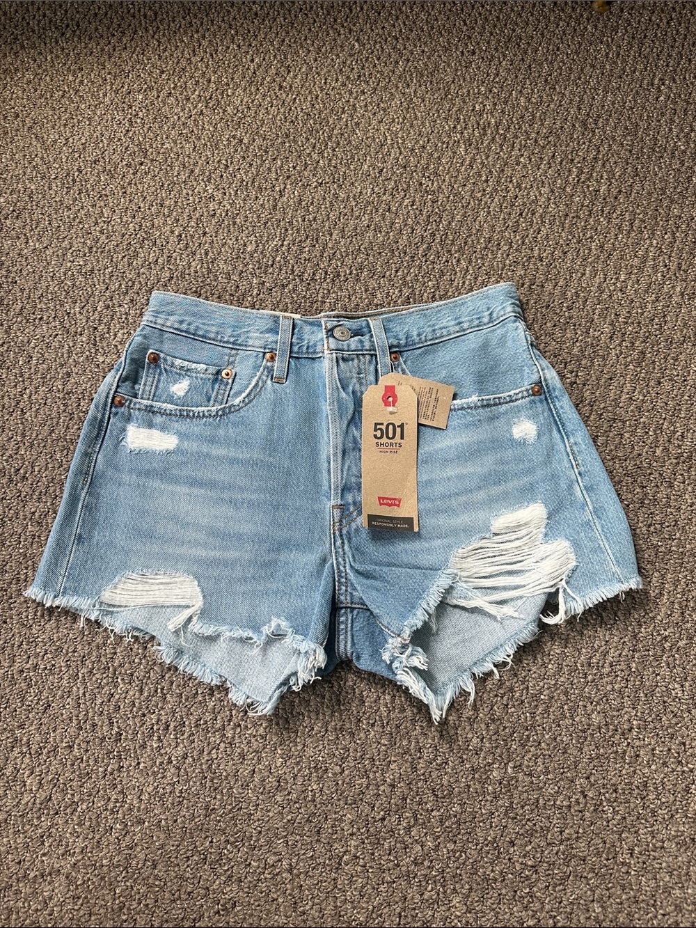 Levi's 501 Light Blue Distressed Cutoff Denim Shorts